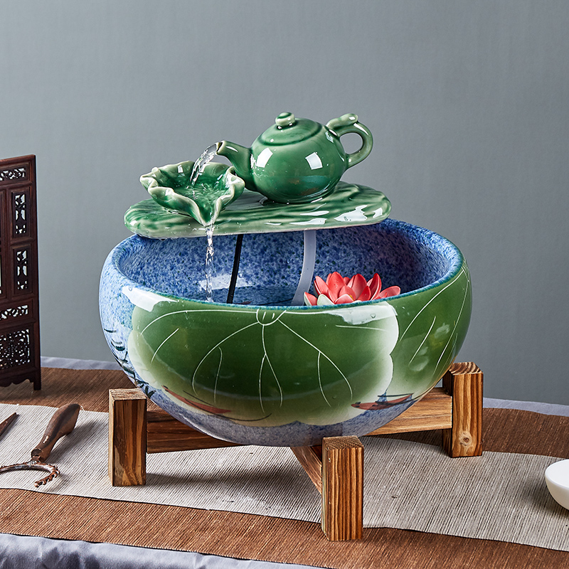 Jingdezhen ceramic aquarium small goldfish bowl sitting room automatic flow - oxygen furnishing articles circular fish basin easy to clean