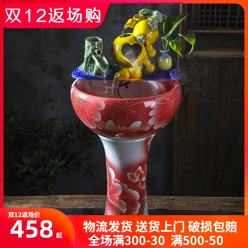 Jingdezhen ceramic floor pillar goldfish bowl large fish bowl office feng shui wheel water aquarium