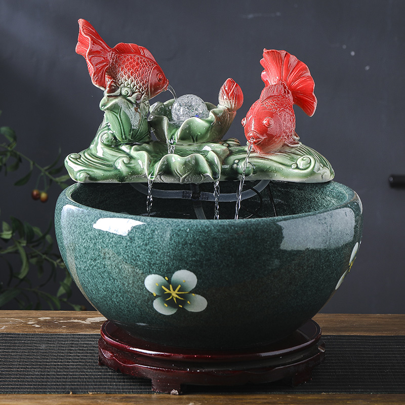 Jingdezhen ceramic water furnishing articles of Chinese style living room small fish tank feng shui plutus automatic cycle water goldfish bowl