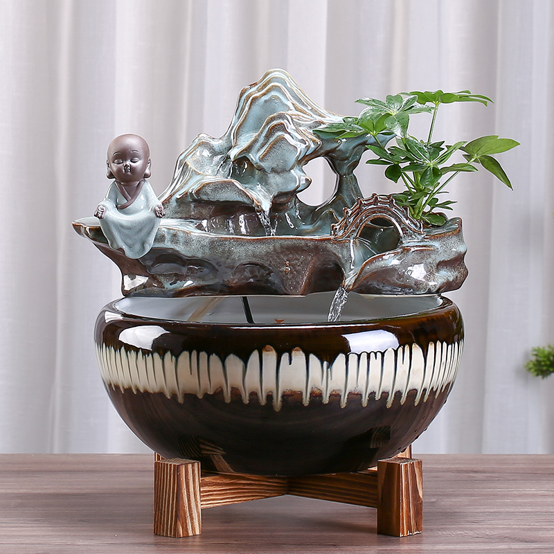 Creative lucky desktop office sitting room circulating water restoring ancient ways furnishing articles and ceramic goldfish bowl landscape fish trimmings