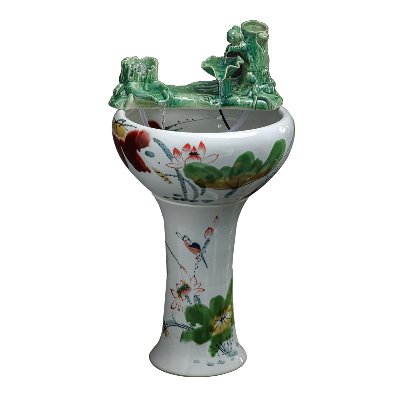 Jingdezhen ceramic aquarium pillar landing circular large goldfish bowl sitting room automatic flow aerobic fish bowl