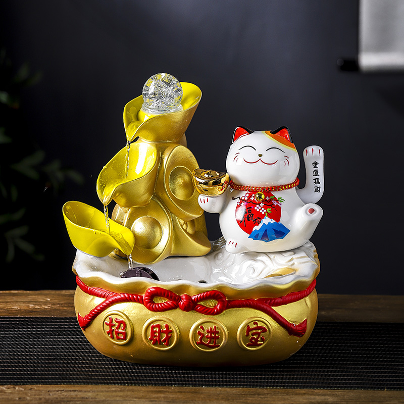 Creative ceramic wave plutus cat furnishing articles opening gifts home sitting room feng shui water fountain wheel humidifier