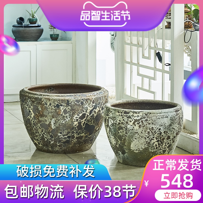 Jingdezhen ceramic VAT coarse pottery circular tank to restore ancient ways of large tank courtyard garden water lily painting and cylinder