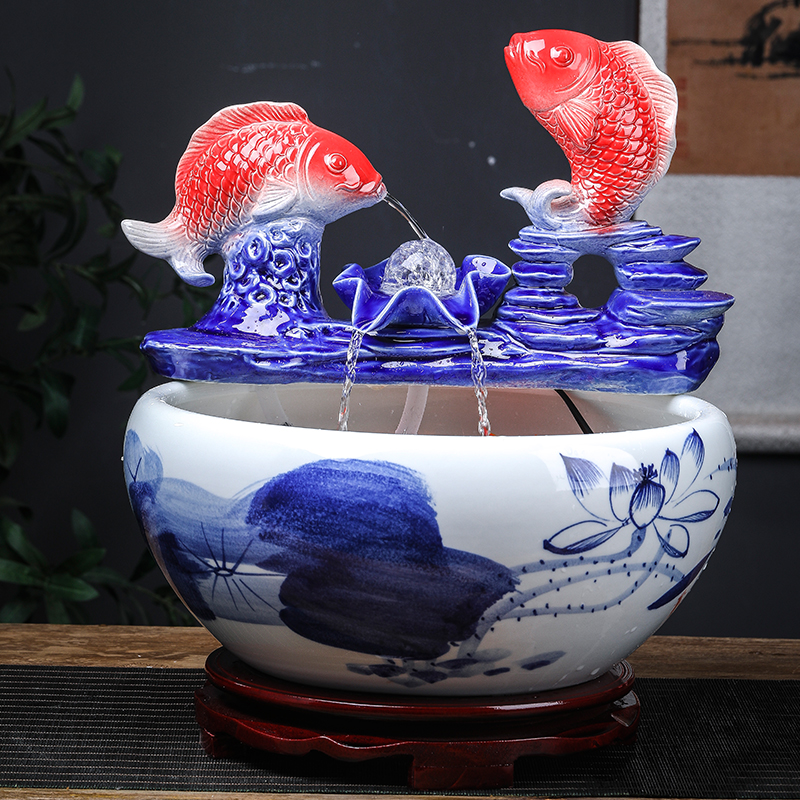 Jingdezhen ceramic aquarium sitting room of small desktop fountain home furnishing articles in plutus lotus lotus basin the tortoise cylinder