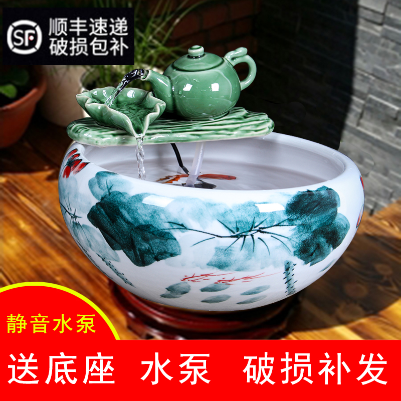 Authentic jingdezhen ceramic aquarium tank sitting room small tank water furnishing articles freehand brushwork in traditional Chinese feng shui turtle cylinder