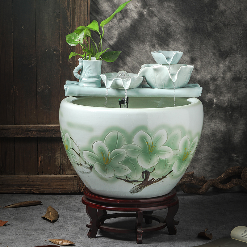 Circulating water sitting room aquarium courtyard balcony ceramic VAT fish basin ground water lily lotus aquarium restoring ancient ways