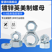 Galvanized American hexagon nut Imperial hexagon nut 4#-40~1-8 teeth