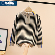 Boys' sweaters autumn and winter models 2022 new winter velvet-added thickened children's knitted shirts high-collar boys