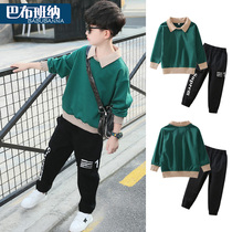 Boys  autumn suit 2021 new childrens handsome middle and large childrens spring and autumn two-piece set foreign boy clothes Korean version