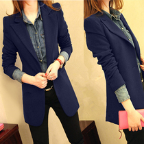 chic small suit womens coat autumn Korean version of long size slim fit black casual one button suit