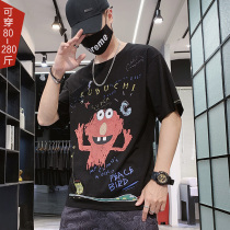 Mens short sleeve T-shirt summer plus fat fat trendy card ins trend cartoon print hip hop half sleeve shirt