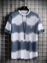 Striped T-shirt mens short sleeve ins trend loose fat plus size fat Tide brand top summer small Zou Ju mens clothing
