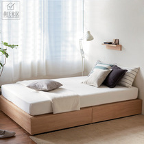 Nordic headless solid wood tatami floor double bed black walnut wooden box storage floor low bed customization
