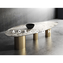 AOSCOOH Italian Light and Luxury Rock Slate Champagne Golden Stainless Steel Large Household Eval Meal Table