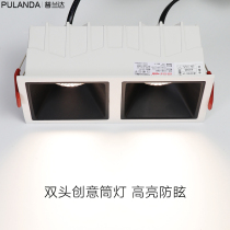 LED Double head square braid lamp grille recessed spotlight COB shop mall living room bedroom lighting wash Wall