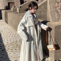 2021 new autumn beige trench coat women Spring and Autumn fake two hooded English temperament coat