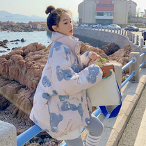 2021 New Bear printing short cotton-padded jacket loose milk cotton coat ins tide