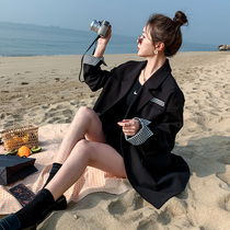 Black blazer women spring and autumn 2021 New Korean version of British style casual joker loose small man suit