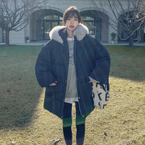 2021 new black cotton-padded women winter long small man Korean loose thick bread suit down cotton jacket