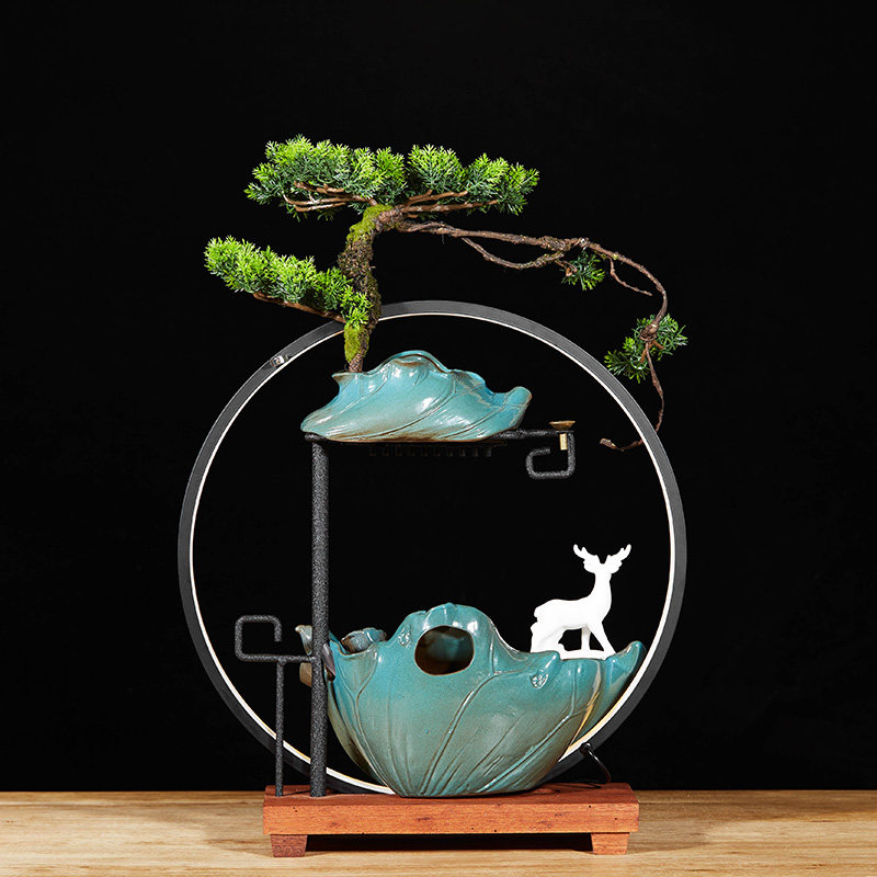 创意雾化加湿水景造雾器小型假山风水轮循环流水器景观家居摆件