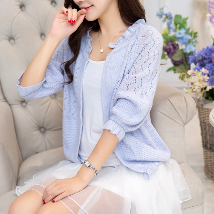 2022 Chunqiu New Lazy Knit Cardio-knitted Cardiovert Woman Small Jacket Thin out of short Exterior Lap Loose Spring Sweater Student