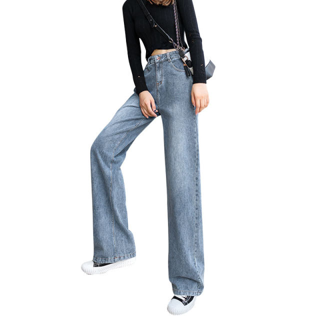 Jeans female straight loose loose mottled thin elegant spring 2020 new wild wide leg pants high waist drape Jeans female straight loose loose mottled thin elegant spring 2020 new wild wide leg pants high waist drape
