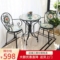 European-style pastoral wrought iron balcony small table and chair Courtyard cafe leisure garden small coffee table three or five-piece combination