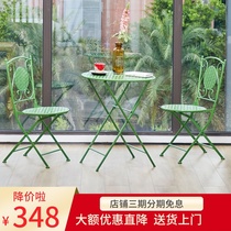 Wrought iron balcony leisure folding table and chair three-piece European indoor and outdoor terrace courtyard cafe coffee table and chair combination