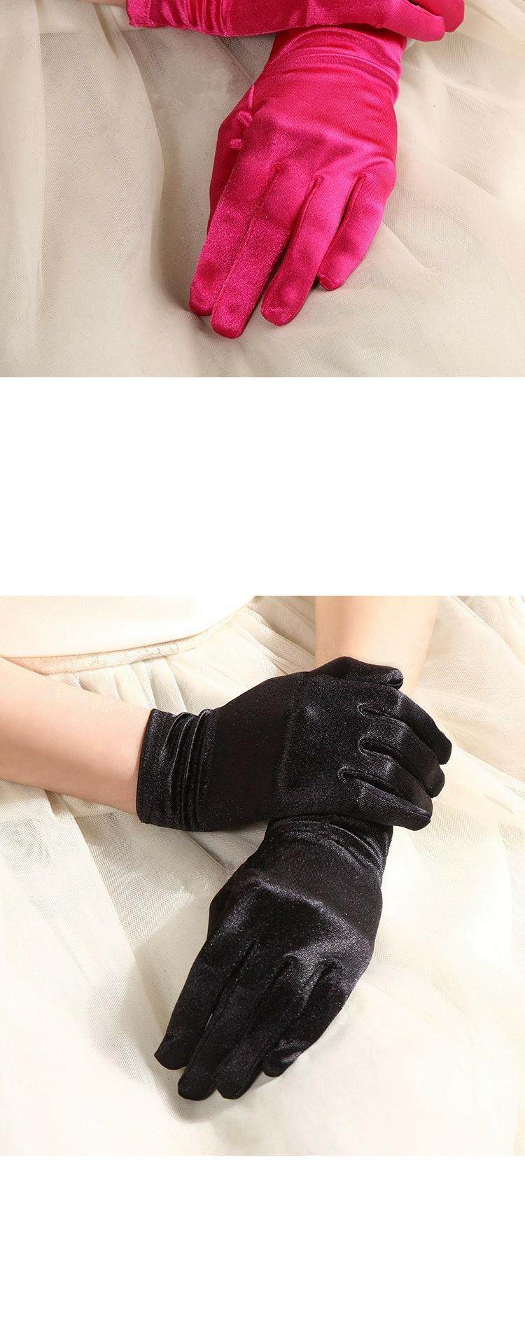 新娘晚装礼服迎宾亮面舞台舞蹈表演手套黑白红色短款绸缎珠宝手套