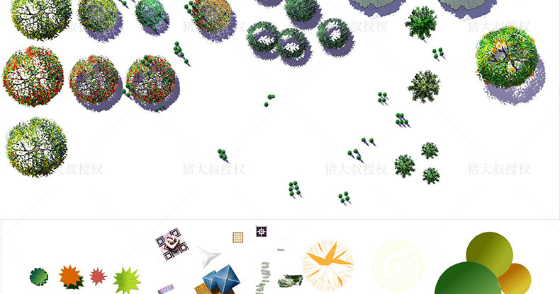 园林景观彩平图psd素材植物手绘辅装ps后期立面平面图设计效果图