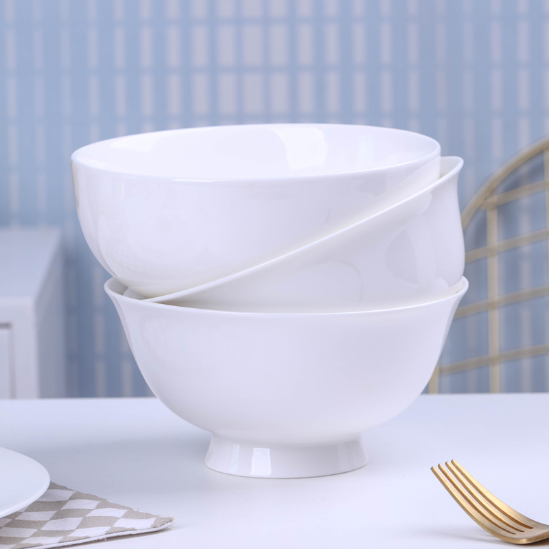 Jingdezhen ceramic large soup bowl white tableware dishes suit pull rainbow such as bowl home a single large bowl dish bowl of rice bowl