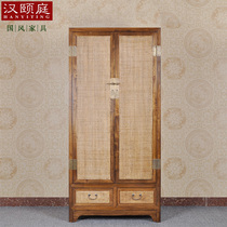 Camphor wood wardrobe Pure solid wood rattan woven mat bedroom wardrobe Hotel bed and breakfast new Chinese style insect-proof locker customization