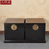 All solid wood model room storage decoration box Bed and breakfast furniture Sofa side a few new Chinese black paint mat bedside table