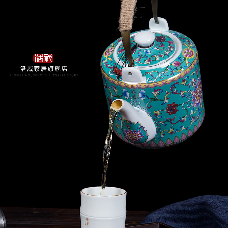 Cool, colored enamel kettle household of Chinese style old antique teapot high - temperature large - sized ceramic teapot cold water