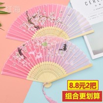 Fan ancient style folding fan childrens female Hanfu cheongsam Chinese style dance fan ancient costume fairy airflow Su small folding fan