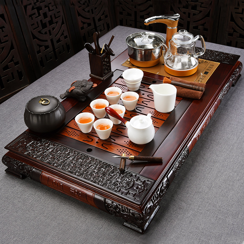 Beauty cabinet ebony tea tray automatic ceramic tea set household glass kung fu tea kettle solid wood tea table