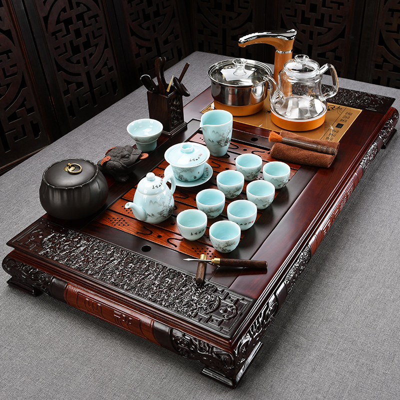 Beauty cabinet ebony tea tray automatic ceramic tea set household glass kung fu tea kettle solid wood tea table