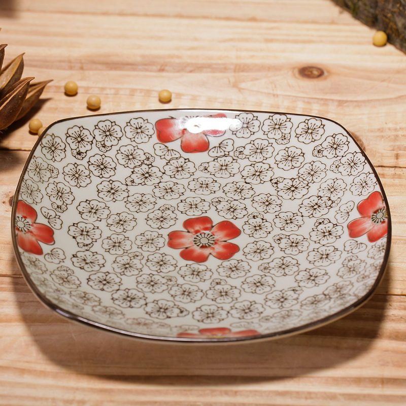 日式手绘陶瓷餐具盘子糕点盘菜盘韩式创意小盘子 平盘正方盘产品展示图2