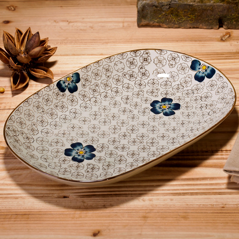 Jingdezhen ceramic tableware Japanese dish large fish dish dish fruit bowl oval plate daily plate