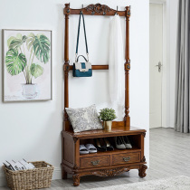 American solid wood hanger shoe-changing stool coat rack can sit at the door shoe cabinet multifunctional floor rack