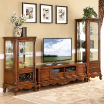 American TV cabinet wine cabinet combination solid wood small apartment living room floor cabinet TV cabinet European furniture TV cabinet