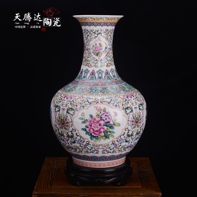 Classical jingdezhen ceramics colored enamel vase household adornment handicraft furnishing articles in the living room