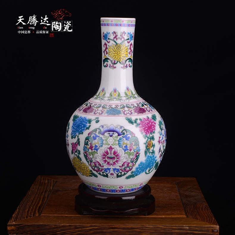Jingdezhen ceramic vase colored enamel flower imitation of classical Chinese style household decoration decoration crafts