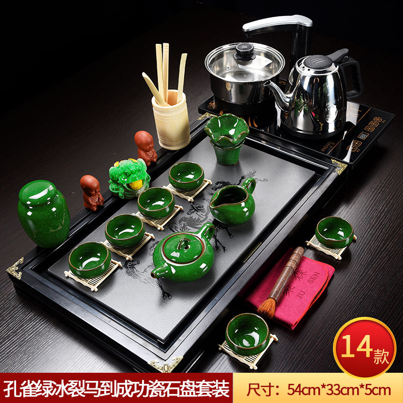 Violet arenaceous kung fu tea set a complete set of tea cups solid wood saucer dish POTS full automatic induction cooker