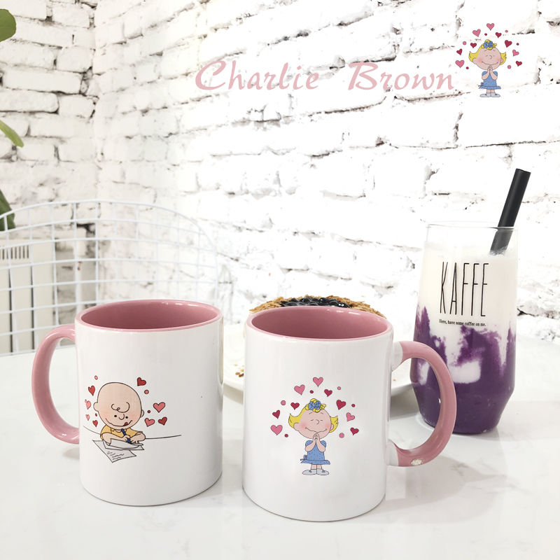 Own custom ugly girl students heart of snoopy Charlie ceramic cup express couples mark water cup for cup