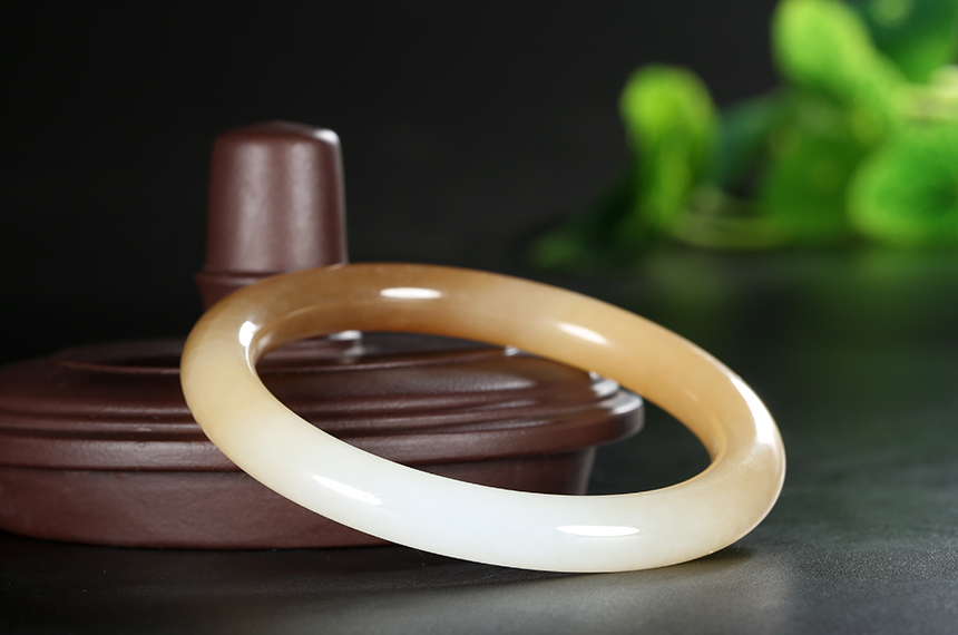 和田玉糖白玉圆条手镯 36克 内径55.3mm