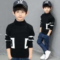 Boys sweater 2021 new autumn winter plus velvet padded Korean boy knitwear big childrens base shirt tide