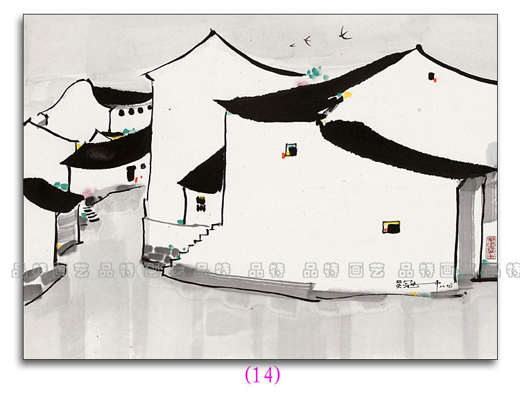 江南水乡风景水墨画吴冠中新中式客厅书房餐厅民宿装饰画无框板画