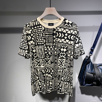 TELINLU summer simple and comfortable full-print stitching mens short-sleeved T-shirt street casual drop shoulder top tide