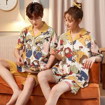 (Buy one sending one) Couples pyjamas Summer cotton short sleeve shorts Korean version of the students home conserved mens pajamas